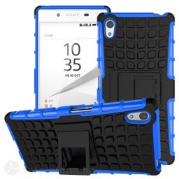 Двупластов калъф със стойка за Sony Xperia Z5 - син