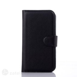 Кожен калъф тип портмоне с кръгло капаче за HTC Desire 320 - черен