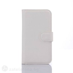 Кожен калъф тип портмоне с кръгло капаче за HTC Desire 320 - бял