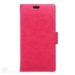 Кожен калъф тип портмоне с гладка кожа за Alcatel One Touch Pixi 3, 4.5 инча - ярко розов
