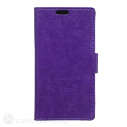Кожен калъф тип портмоне с гладка кожа за Alcatel One Touch Pixi 3, 4.5 инча - лилав