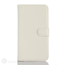 Кожен калъф тип портмоне с кръгло капаче за Huawei Ascend G8 - бял