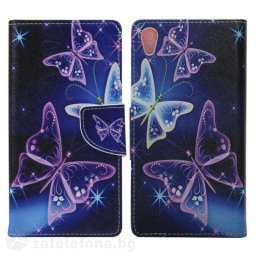 Калъф страничен флип за Sony Xperia Z5 - шарени пеперуди