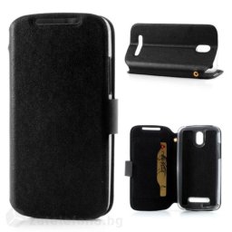 Калъф от естествена кожа за HTC Desire 500 марка DooRMoon - черен