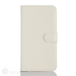 Кожен калъф тип портмоне с кръгло капаче за LG K10 - бял