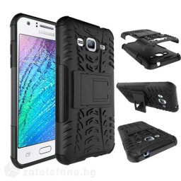 Двупластов калъф със стойка за Samsung Galaxy J3 2016 - черен