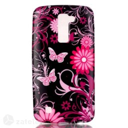 Силиконов калъф за LG K10 - черен с пеперуди