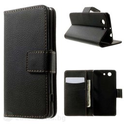 Кожен калъф тип портмоне със силиконов гръб за Sony Xperia Z3 Compact - черен