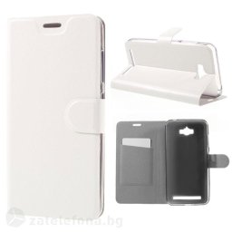 Кожен калъф страничен флип с гладка кожа за Asus Zenfone Max ZC550KL – бял