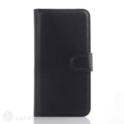 Кожен калъф тип портмоне с кръгло капаче за Alcatel One Touch Idol 3, 4.7 инча - черен