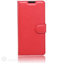 Кожен калъф тип портмоне с кръгло капаче за Sony Xperia E5 - червен