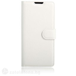 Кожен калъф тип портмоне с кръгло капаче за Sony Xperia E5 - бял