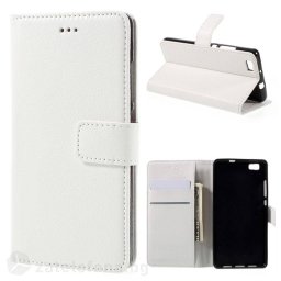 Кожен калъф тип портмоне за Huawei Ascend P8 Lite - бял