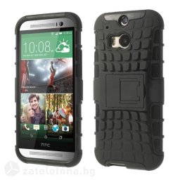 Двупластов калъф със стойка за HTC One M8 - черен