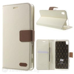 Калъф страничен флип от кожа и текстил, марка Roar за Sony Xperia Z5 Premium - бял