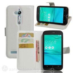 Кожен калъф тип портмоне с кръгло капаче за Asus Zenfone Go ZB500KL - бял