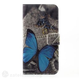 Кожен калъф тип портмоне за Huawei P10 - синя пеперуда