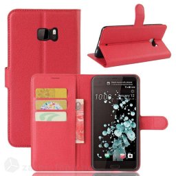 Кожен калъф тип портмоне за HTC U Ultra - червен
