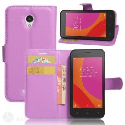 Кожен калъф тип портмоне за Lenovo A Plus - лилав