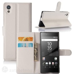 Кожен калъф тип портмоне с кръгло капаче за Sony Xperia XA1 - бял
