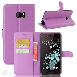 Кожен калъф тип портмоне за HTC U Ultra - лилав