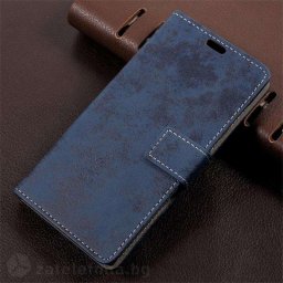 Кожен калъф тип портмоне за Sony Xperia L1 - син