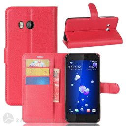 Кожен калъф тип портмоне за HTC U11 - червен