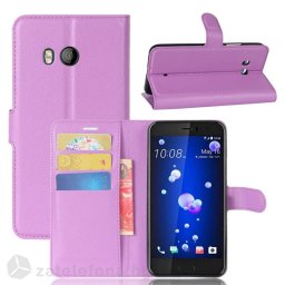 Кожен калъф тип портмоне за HTC U11 - лилав