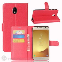 Кожен калъф тип портмоне за Samsung Galaxy J7 2017 - червен
