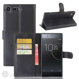 Кожен калъф тип портмоне с кръгло капаче за Sony Xperia XZ Premium - черен
