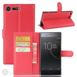 Кожен калъф тип портмоне с кръгло капаче за Sony Xperia XZ Premium - червен