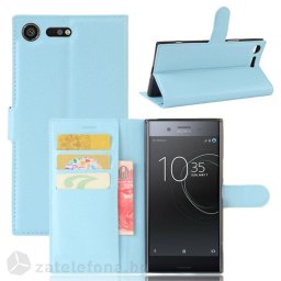 Кожен калъф тип портмоне с кръгло капаче за Sony Xperia XZ Premium - светло син