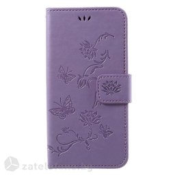 Кожен калъф тип портмоне с цветя и пеперуди за Samsung Galaxy J7 2017 - лилав