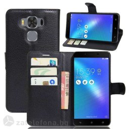 Кожен калъф тип портмоне с кръгло капаче за Asus Zenfone 3 Max ZC553KL - черен