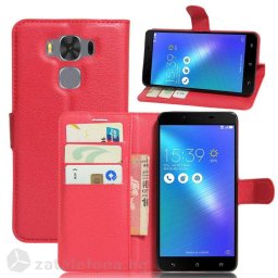 Кожен калъф тип портмоне с кръгло капаче за Asus Zenfone 3 Max ZC553KL - червен