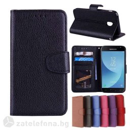 Кожен калъф тип портмоне за Samsung Galaxy J3 2017 - черен