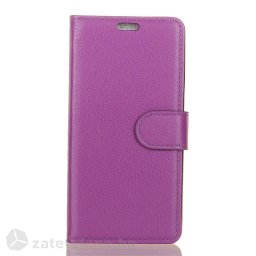 Кожен калъф тип портмоне за LG Q6 - лилав