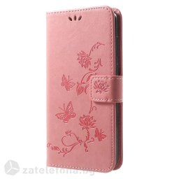 Кожен калъф тип портмоне с цветя и пеперуди за Huawei Mate 10 Lite - розов