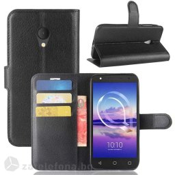 Кожен калъф тип портмоне за Alcatel U5 - черен