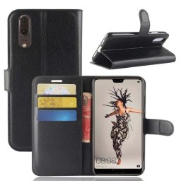 Кожен калъф тип портмоне за Huawei P20 - черен