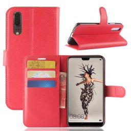 Кожен калъф тип портмоне за Huawei P20 - червен