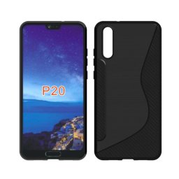 Силиконов калъф за Huawei P20 със S-образен дизайн - черен