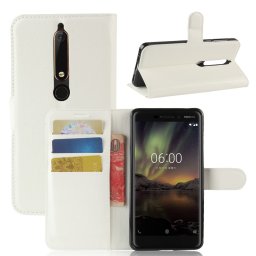 Кожен калъф тип портмоне с кръгло капаче за Nokia 6.1( Nokia 6 2018) - бял