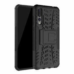 Двупластов гръб със стойка за Huawei P20 Pro - черен