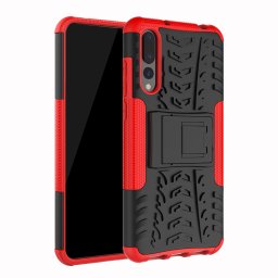 Двупластов гръб със стойка за Huawei P20 Pro - червен