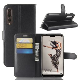 Кожен калъф тип портмоне за Huawei P20 Pro - черен