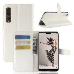 Кожен калъф тип портмоне за Huawei P20 Pro - бял
