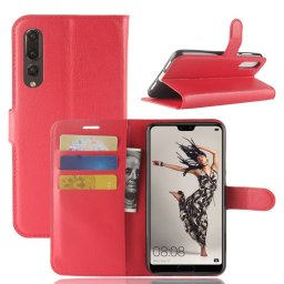 Кожен калъф тип портмоне за Huawei P20 Pro - червен