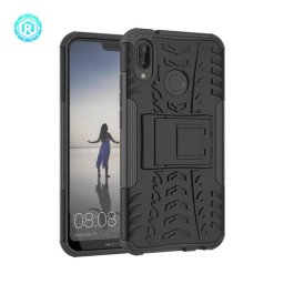 Двупластов гръб със стойка за Huawei P20 Lite - черен