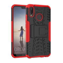 Двупластов гръб със стойка за Huawei P20 Lite - червен